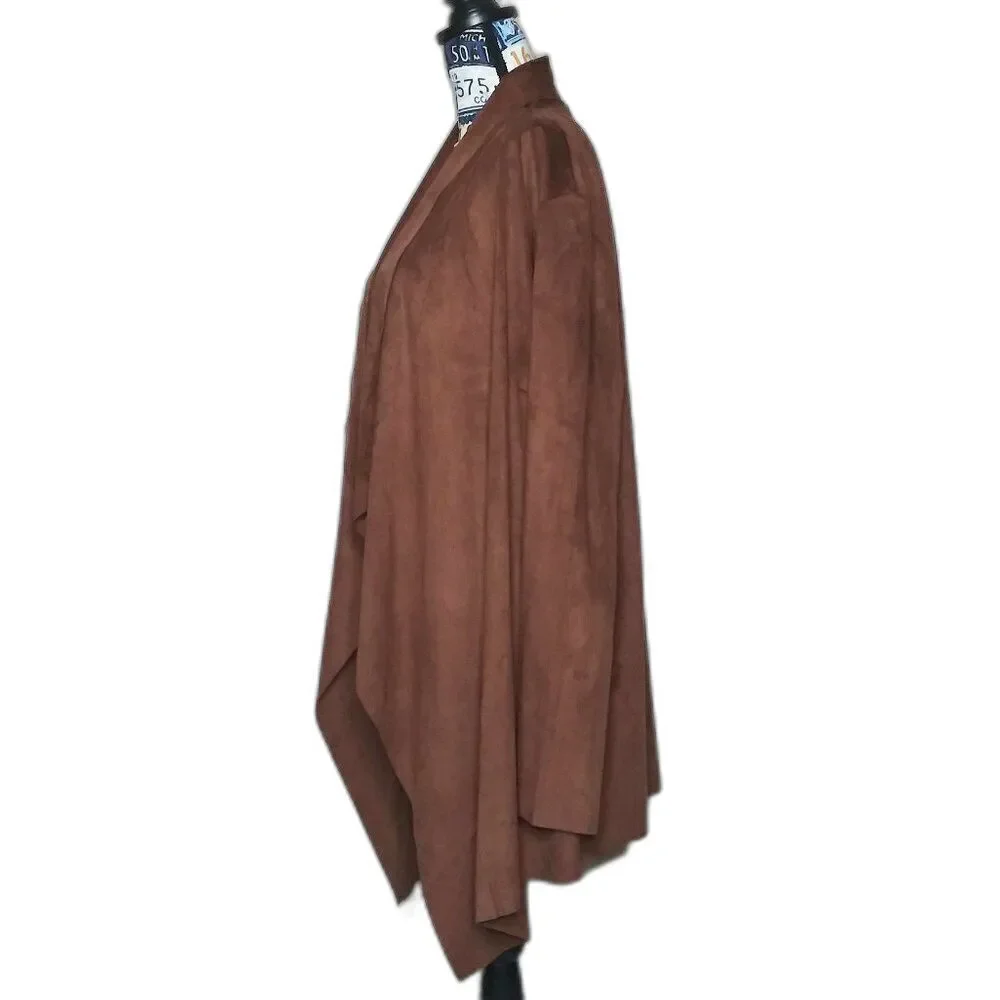 SOFT SURROUNDINGS Shape Drape Cardigan Jacket Open Front Faux Suede Brown Sz 3X